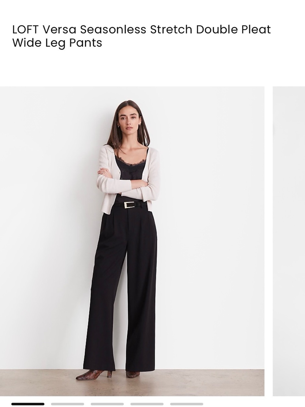 LOFT Black Double-Pleat Wide Leg Pants seasonless stretch. NWT size 12